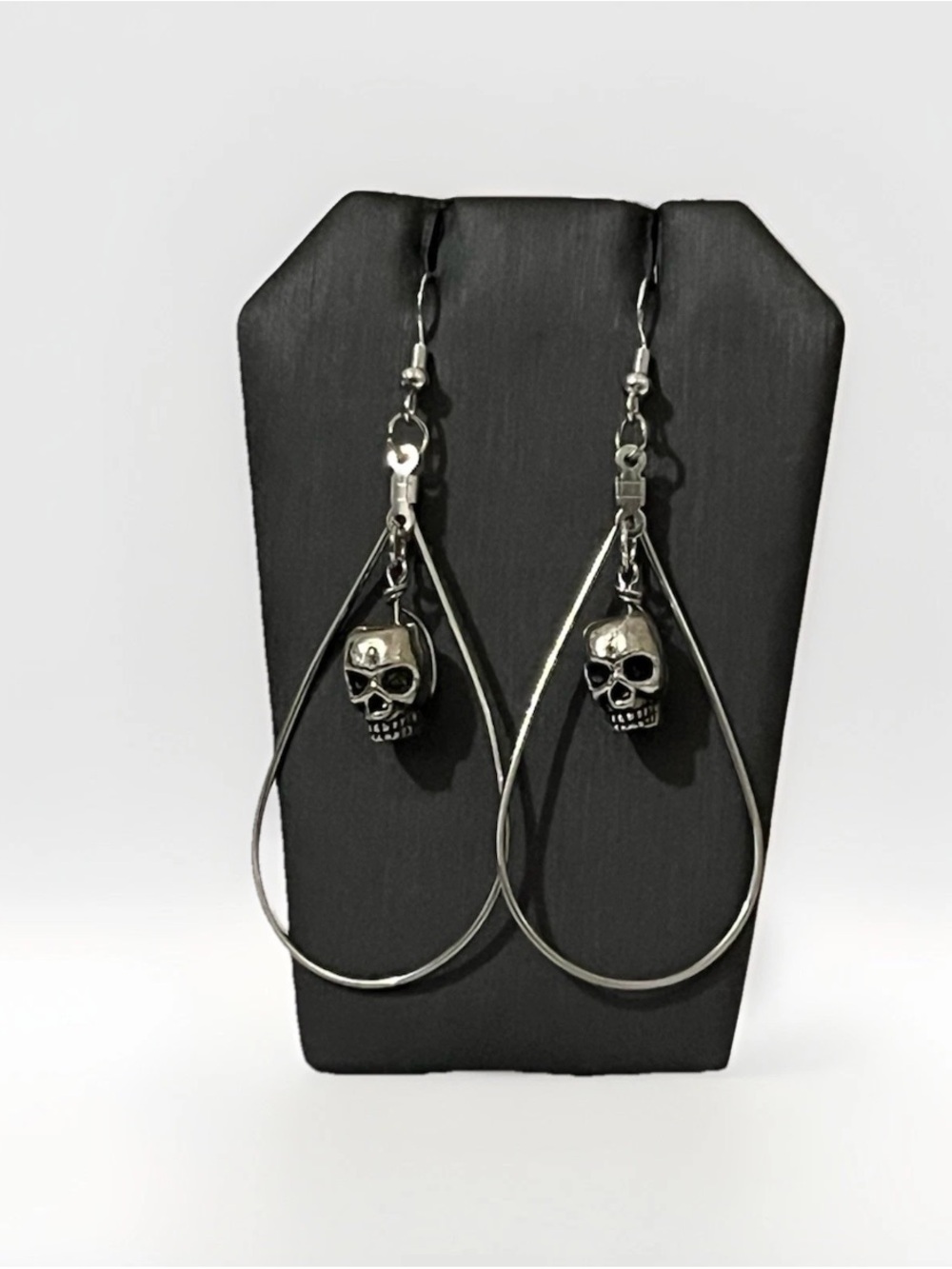 Handmade Gothic Skull Teardrop Hoop Earrings Silver Dangle Punk Halloween Emo
